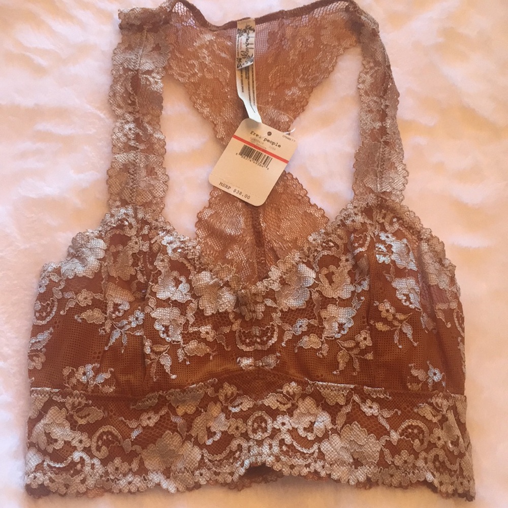 NEW Free People lace bralette Sz XS Bronze.